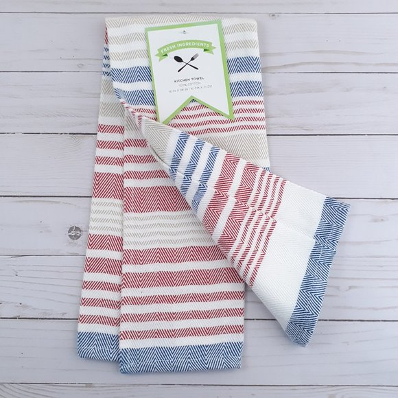 Woven Kitchen Towel Striped Red Blue Beige - Picture 2 of 3